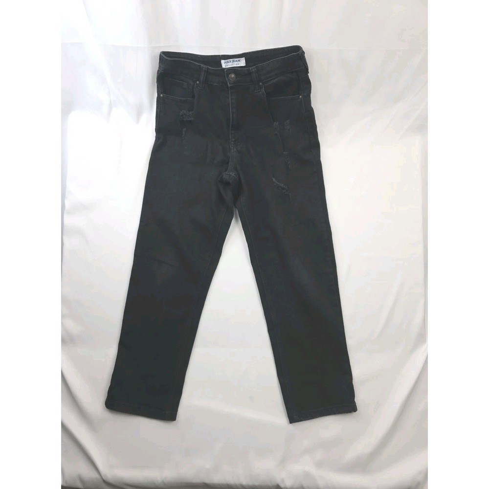 Wax Jean Womens Distressed Black Denim Jeans High Rise 7/28 (30 x 27)